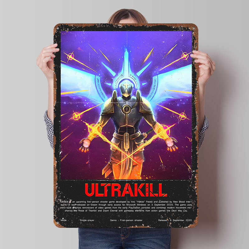 Retro Gaming Bar - Affiche Métallique Ultrakill Game, Décoration Murale
